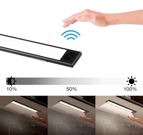 LED-Möbelleuchte mit Bewegungsmelder | kabelloses Nachtlicht mit Sensor | Unterbauleuchte 40 cm | HSL-S40CM-BLACK
