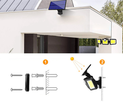 LED-Außenleuchte mit Solarbetrieb und Bewegungs- sowie Dämmerungssensor IP65 | 171 COB-LEDs | IR-Fernbedienung | LD-171COB