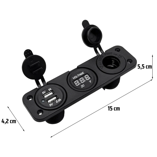 3in1 Autopanel 12V 24V | Bedienfeld mit 12V-Schaltern | USB-Zigarettenanzünder-Splitter | Voltmeter 