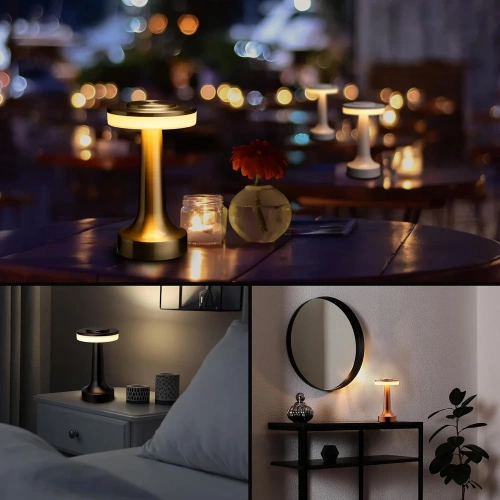Kabellose Tischlampe | Touch-Nachtlicht mit einstellbarer Lichtfarbe | USB-Lampe | HJA14-SCHWARZ