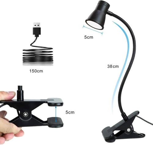 Schreibtischklemmlampe | Flexible Leselampe | Nachtlicht mit Farbwechseloption | USB-LED-Lampe | FH-08-5W-BK