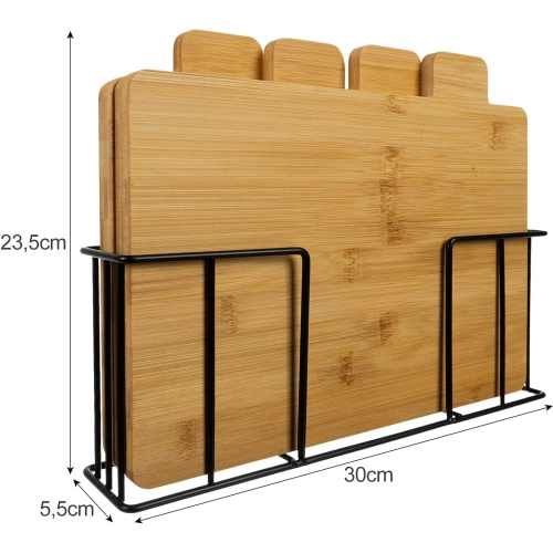 Holz-, Bambus-Schneidebrett | Brettständer | Servierbrett-Set | NFS-4in1