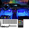RGB-LED Innenbeleuchtung Auto | Ambientebeleuchtung Auto Atmosphäre Licht mit APP | Wasserdicht | Strip mit Zigarettenanzünder | 4x LED-Streifen 12 LEDs 5050 22cm | IR-Fernbedienung | Musikmodi