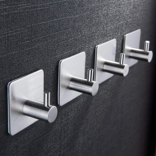 Silberner Kleiderhaken für Kleidung, Handtücher, Geschirrtücher | Selbstklebende Halterung für Küchenutensilien | BXG-4PCS-SILVER