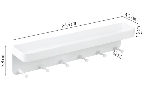 Schlüsselhalter aus Metall mit Ablage | Wandgarderobe mit Haken | weiß | ZW-J26-WHITE