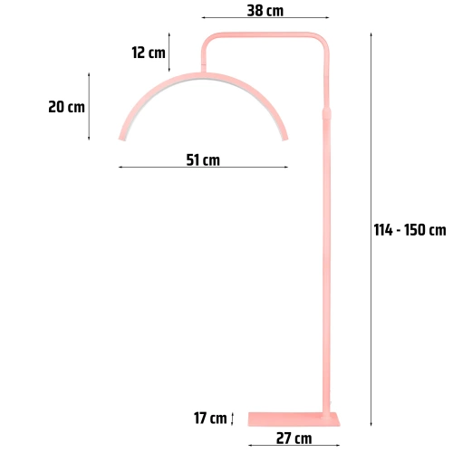 Tätowierstudio-Lampe | Schattenfreie LED-Kosmetiklampe | Bodenlampe für Kosmetiksalons, Wimpern- und Nagelstyling | EPT-135-PINK