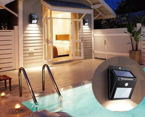 LED-Außenleuchte mit Solarbetrieb und Bewegungs- sowie Dämmerungssensor | 30 LEDs | SSL-30LED