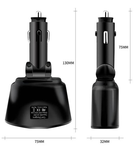 Zigarettenanzünder-Steckdose-Verteiler mit 2 USB-Anschlüssen 3.1A | Voltmeter | C10
