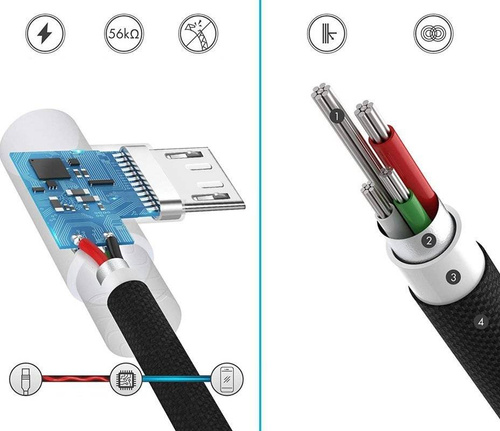 Micro-USB 2M | Winkel-USB-Ladekabel für Telefon | Quick Charge 3.0 2.4A | AM30