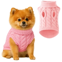 Weicher, elastischer Hundepullover, Katzenpullover | Größe S | mit Rollkragen, warm für Winter | pink | PET-014S-PINK