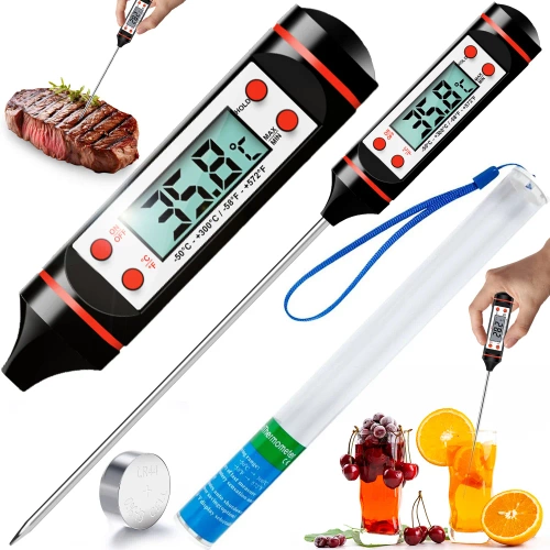 Küchenthermometer digital | mit Einstechsonde | Temperaturmessgerät für Speisen | TP-101-BLACK