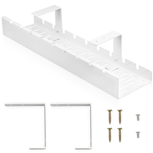 Kabel-Organizer für Schreibtischunterbau 50 cm | Korb, Führung, Halterung | Weiß | CWT-O1