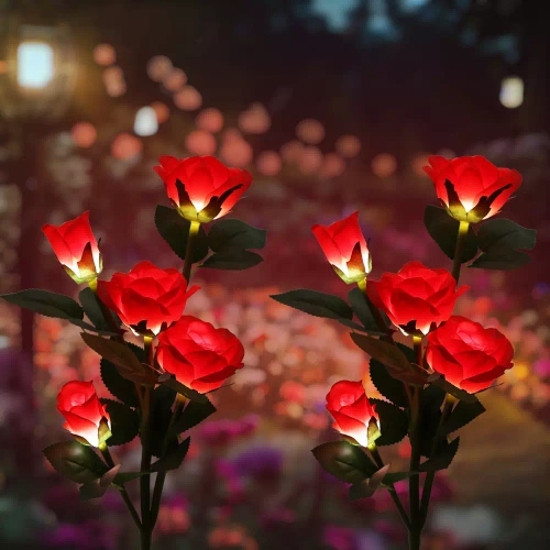 Solarblume | Solar-LED-Gartenlampe Rote Rosen | 74 cm, 600 mAh | FLD-35-RED