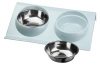 Napf-Set für Hund oder Katze | Doppelte Metallschalen mit Ständer | Edelstahlschalen für Futter und Wasser | JDW-024-BLUE