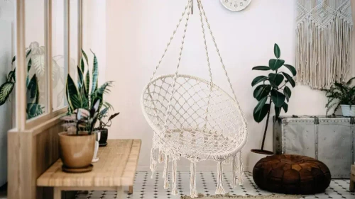 Hängesessel, brasilianischer Stuhl, Korb, Schaukel, Hängematte | bis 120 kg | DY-A003-WHITE
