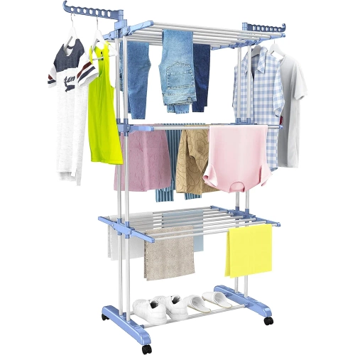 Wäschetrockner | Vertikaler Kleiderständer | Horizontaler Wäschetrockner | TW-116-BLUE