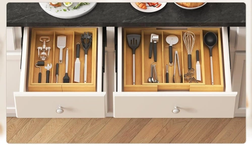 Besteckkasten | Bambus, ausziehbarer XL-Einsatz für Schubladen mit 5 Fächern | KBT-G513