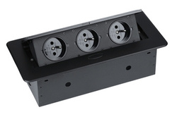 Einbau-Steckdosenleiste mit 3-fach Schutzkontakt und Erdung zum versenkten Einbau in Arbeitsplatten | JX-S267J