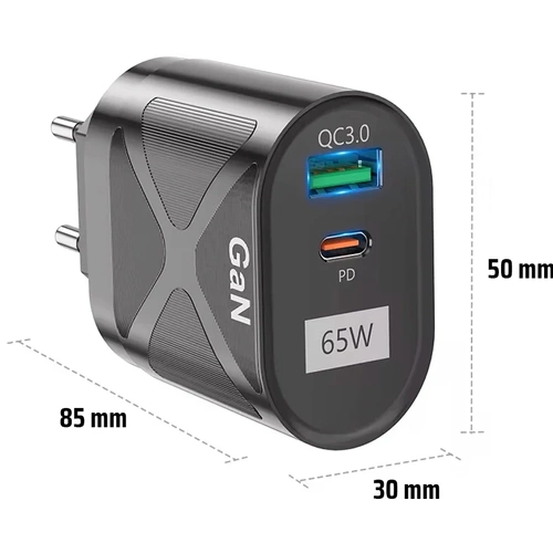 Schnellladegerät Netzteil 65W mit USB- und PD 3.0-Anschlüssen (USB-C) | BK-389-GAN