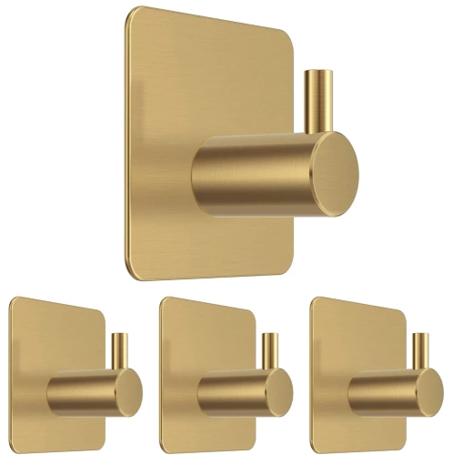 Goldener Haken für Kleidung, Geschirrtücher, Handtücher | Selbstklebende Halterung für Küchenzubehör | BXG-4PCS-GOLD