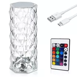LED-Tischleuchte Kristalloptik | Rosenmuster, 16 RGB-Farben, Touchpanel, Fernbedienung, USB-C-Kabel, 2.000 mAh Akku | RPL-C16-RGB