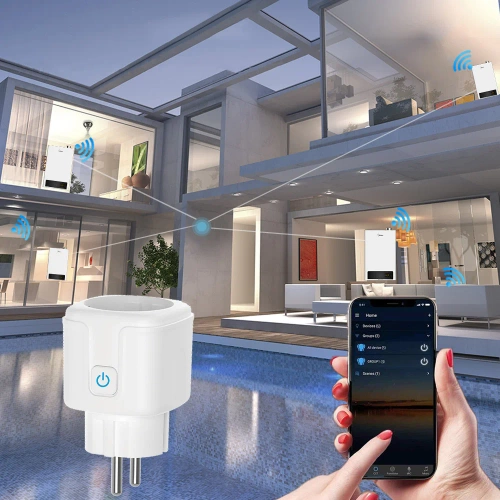 Intelligente WLAN-Steckdose | Kompatibel mit Google Assistant und Amazon Alexa | Steuerung über Smart Life oder Tuya Smart | Typ Schuko | Wattmeter, Zeitschaltuhr | SM-P16