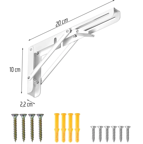 Klappbare Regalträger | klappbare Halterung für Regalboden, Arbeitsplatte | 20 cm | weiß | FB-A20CM-WHITE