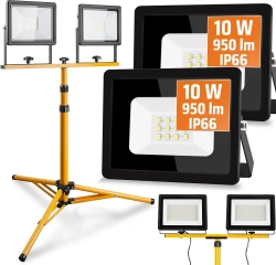 LED-Arbeitsstrahler-Stativ | 1,6 m Höhe, Set mit 2 Halogenstrahlern je 10 W | FLT-1.6M