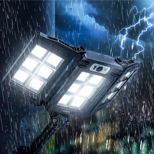 Garten Solar-LED-Lampe mit Bewegungs- und Dämmerungssensor IP65 | 3 verstellbare Panels | 360 LED-COB-Lampen | IR-Fernbedienung | LD-W786