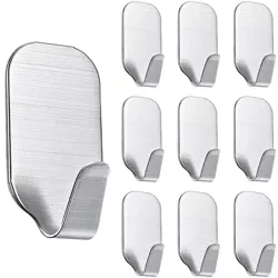 Möbelhaken | Edelstahl-Badezimmergriff | Selbstklebender Haken für Handtücher, Geschirrtücher, Küchenaccessoires | BXV-10PCS-SILBER