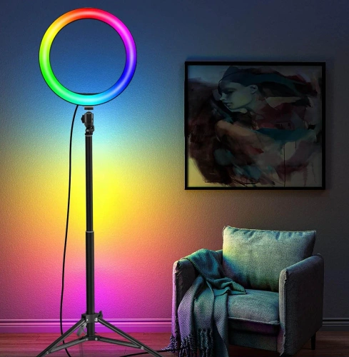 RGB-Ringlicht-Set | 26 cm mit Stativ 210 cm und Fernbedienung | geeignet für Make-up und Videoaufnahmen | SENY-RGB-26CM