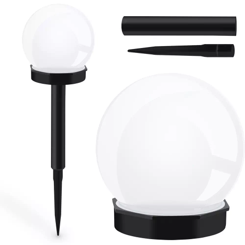 Solar-Gartenlampe Weiße Kugel | Erdspieß, Bodenmontage | 10cm | YNG-105-WC