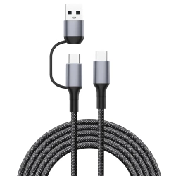 2-in-1 USB-C + USB-A auf USB-C Kabel | 100 W Power Delivery, 1 m, Nylonummantelung, Schnellladen | C13-1M-100W
