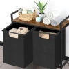 Wäschekorb mit Regal | Doppelfach-Wäschekorb | Wäschekorb mit Rollen | MZ-B20-BLACK