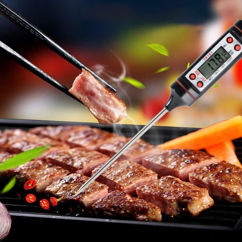 Digitales Küchenthermometer | Thermometer mit Sonde | Gerät zur Überprüfung der Temperatur von Speisen | TP-101-SCHWARZ