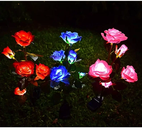 Solarblume | Solar-LED-Gartenlampe Blaue Rosen | 74 cm, 600 mAh | FLD-35-BLUE
