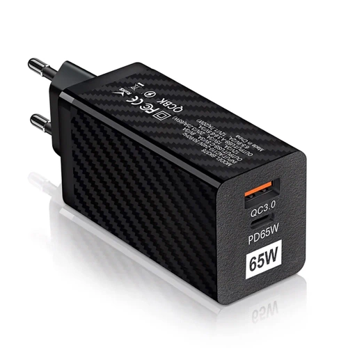 GaN | 65-W-Schnellladegerät mit USB- und USB-C PD 3.0-Anschlüssen 