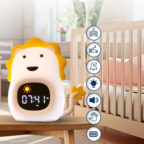 LED-Kinderwecker mit Nachtlicht und weißem Rauschen – Farbiges Licht, Alarm, Sonnenaufgangssimulation | Nachtlicht mit eingebautem Akku | JL-822