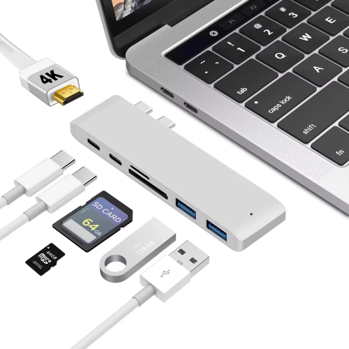 USB-C-Hub | 2x USB-A + 2x USB-C + SD-Kartenleser + TF-Kartenleser + HDMI, 7-in-1 Adapter |