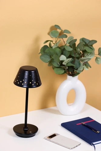 Tischlampe mit eingebautem Akku | Nachtlicht mit drei Leuchtfarben | Stimmungsvolle Lampe für Hotel, Restaurant | HJA15-SCHWARZ