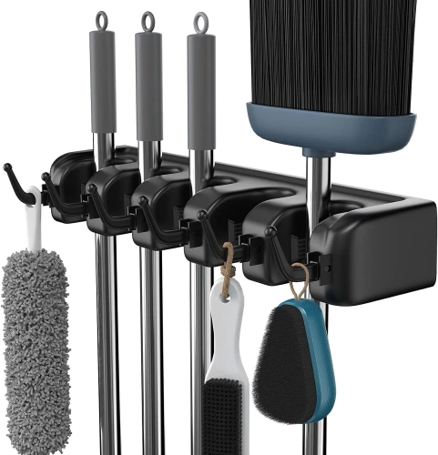 Halter für Wischmopps, Rechen und Bürsten mit Haken | 5 Plätze + Haken | SL-005H