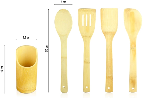 Küchenutensilien aus Bambus mit Ständer | BRS-5in1-BAMBOO