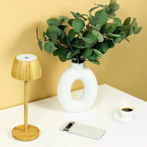 Bambus LED-Tischleuchte mit berührungsempfindlicher Farbeinstellung | Kabellose Nachtlampe mit eingebautem 1500 mAh Akku, USB-C | YG-VM41A