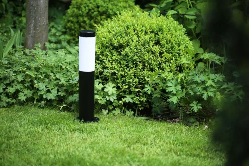 Gartenstandleuchte mit rundem Sockel für E27-Glühbirne | 230V Stromversorgung, Edelstahl | Mattschwarz, 45cm | LLR-45CM