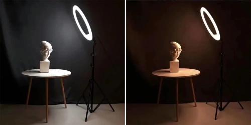 Ringlicht mit Spiegel | Ringlicht mit Stativ | Set mit Netzteil und Ring 60W | M45-60W-B