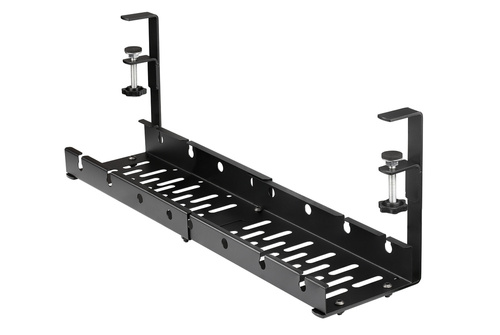 Verstellbarer Kabel-Organizer für Schreibtischunterbau 29-53 cm | Korb, Führung, Halterung | Schwarz | CWT-O3