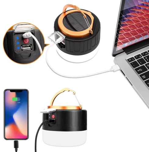 Solar Camping LED-Laterne, Reiselampe mit Powerbank-Funktion | 5 Beleuchtungsmodi, SOS, 2400mAh, bis zu 10 Stunden Betriebsdauer | HWL-004