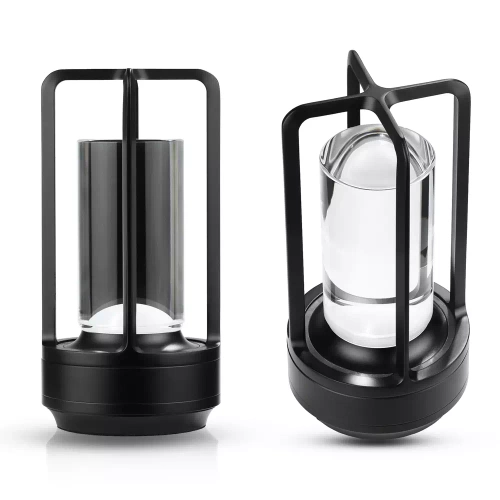 LED-Tischleuchte für Camping | integrierter Akku 2.000 mAh, Touch-Bedienfeld, 3 Lichtfarben, dimmbar | schwarz | HJA27