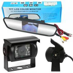 Rückfahrkamera-Set | 18 IR | 12–24 V mit 4,3" LCD TFT Monitor im Rückspiegel | PZ702 PZ470