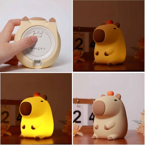 Silikon LED Nachtlicht Capybara | Tragbare Kinderlampe 8 Beleuchtungsmodi mit Timer | Nachtlicht mit warmem Licht 3000K | DS-CPBR-01